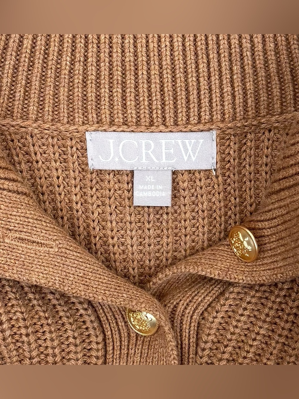 J. Crew Ribbed Cotton Button Collar Sweater Nautical Brown Tan Knit Size XL - Picture 8 of 10
